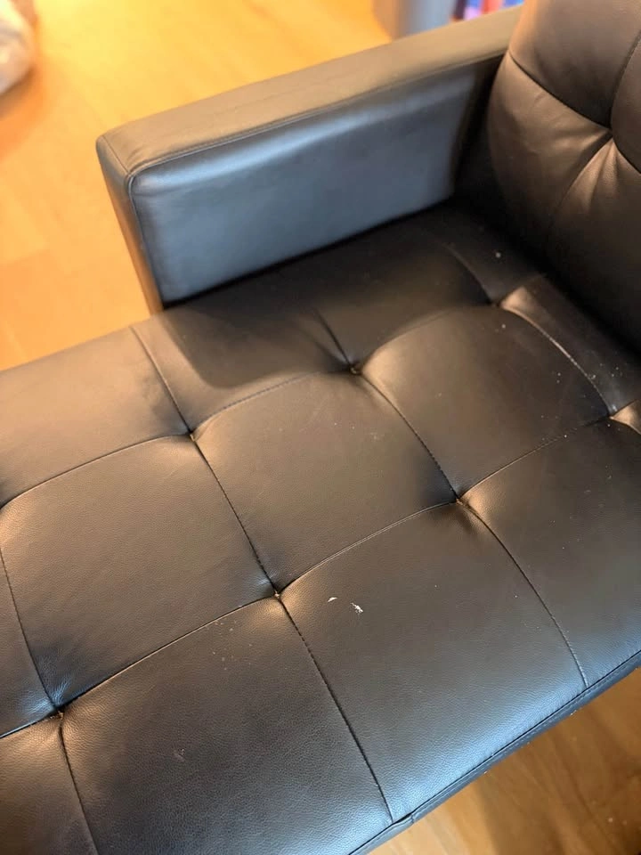 MOVING: Black Leather Couch w/ Ottoman - photo 5