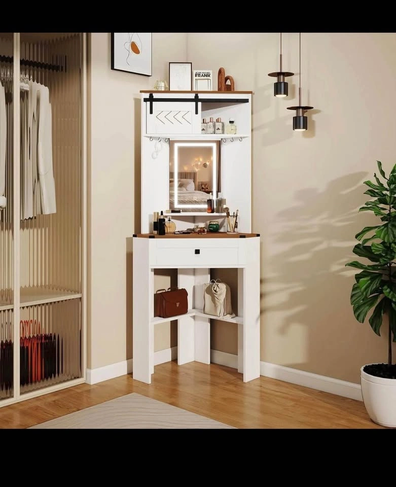Corner Vanity Table with Dimmable Mirror and Stool - photo 2