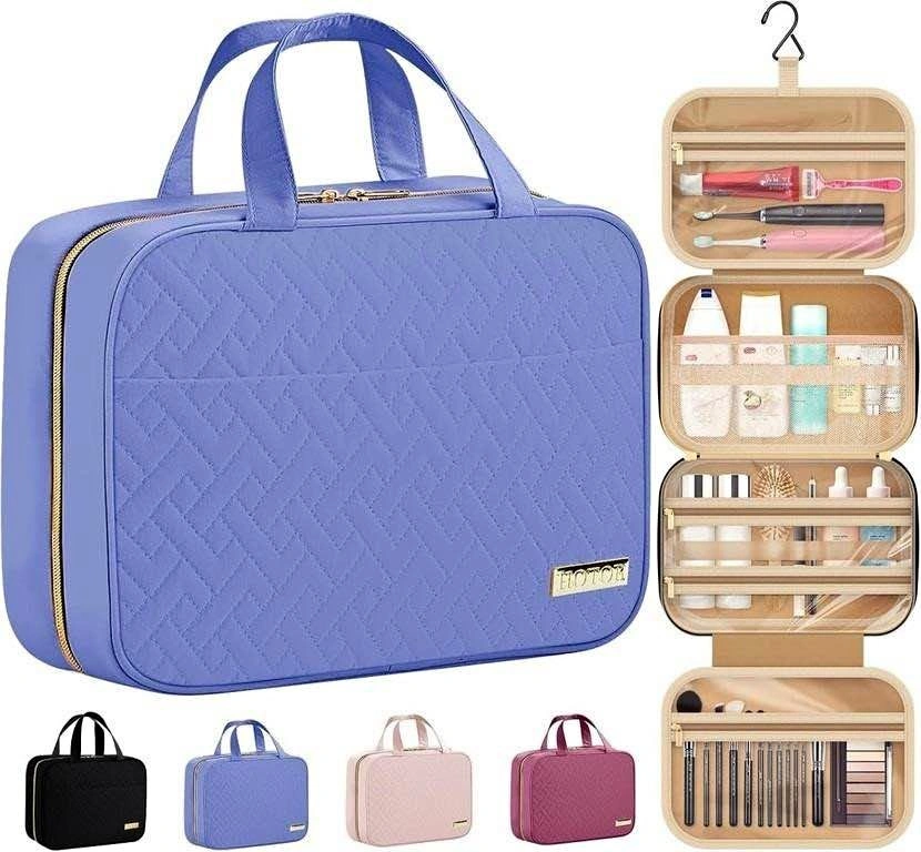 HOTOR Quilted Large Travel Toiletry Makeup Bag Organizer