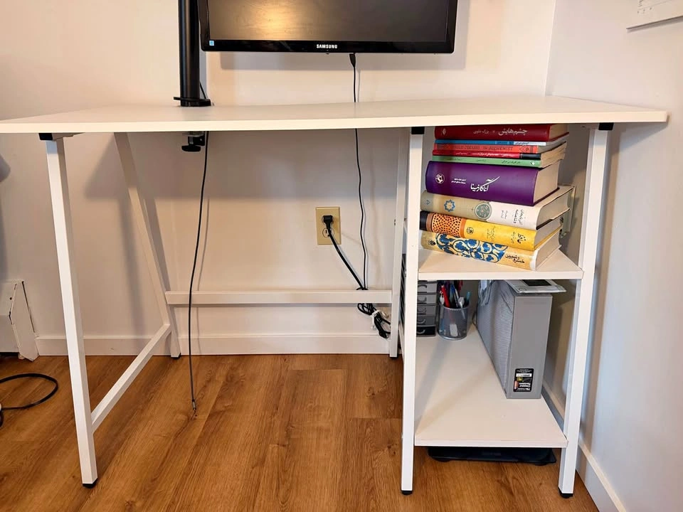 White Computer Desk with Side Shelves