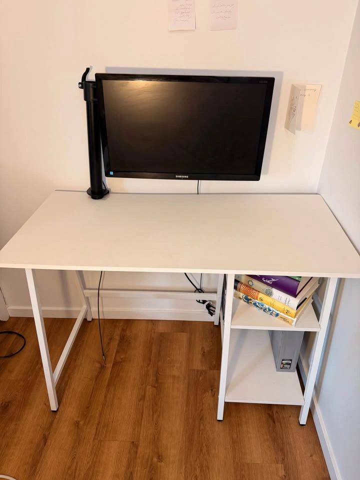 White Computer Desk with Side Shelves - photo 2