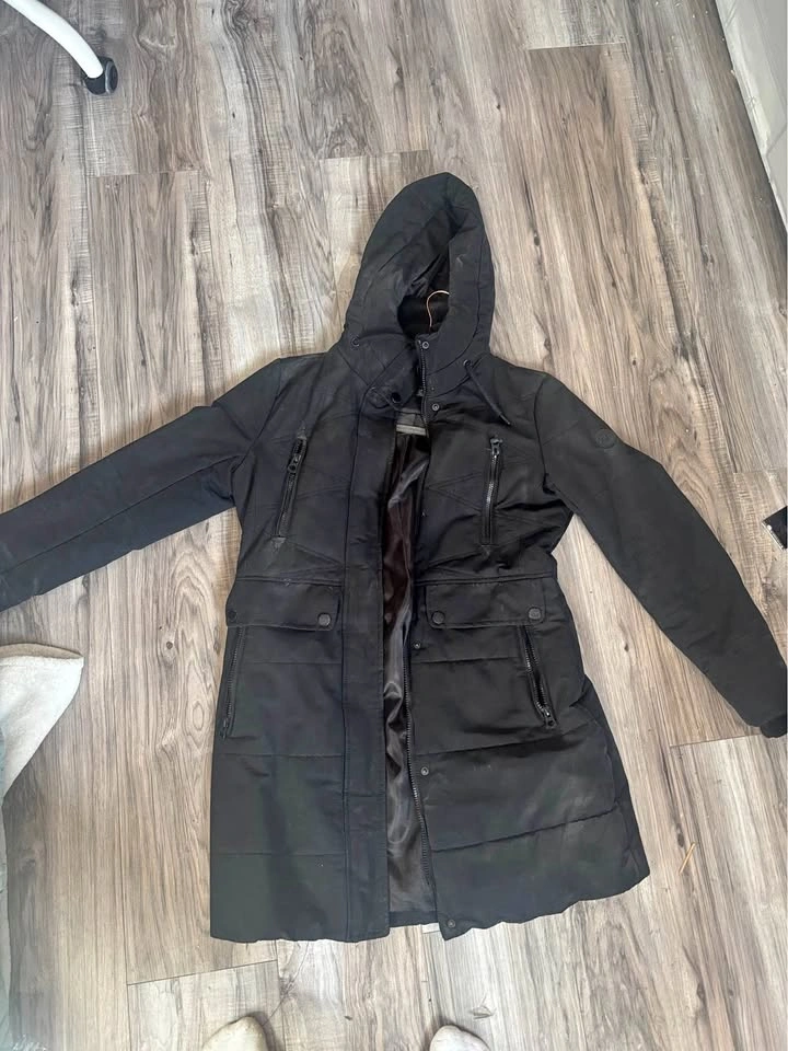 Lucky Brand Black Hooded Puffer Jacket S/P