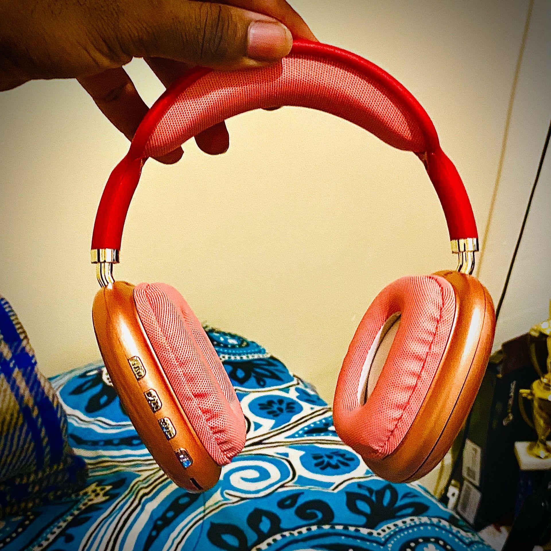 Red/Rose Pink P9 Pro Max Wireless Headphones — Bluetooth Deep Ba - photo 3