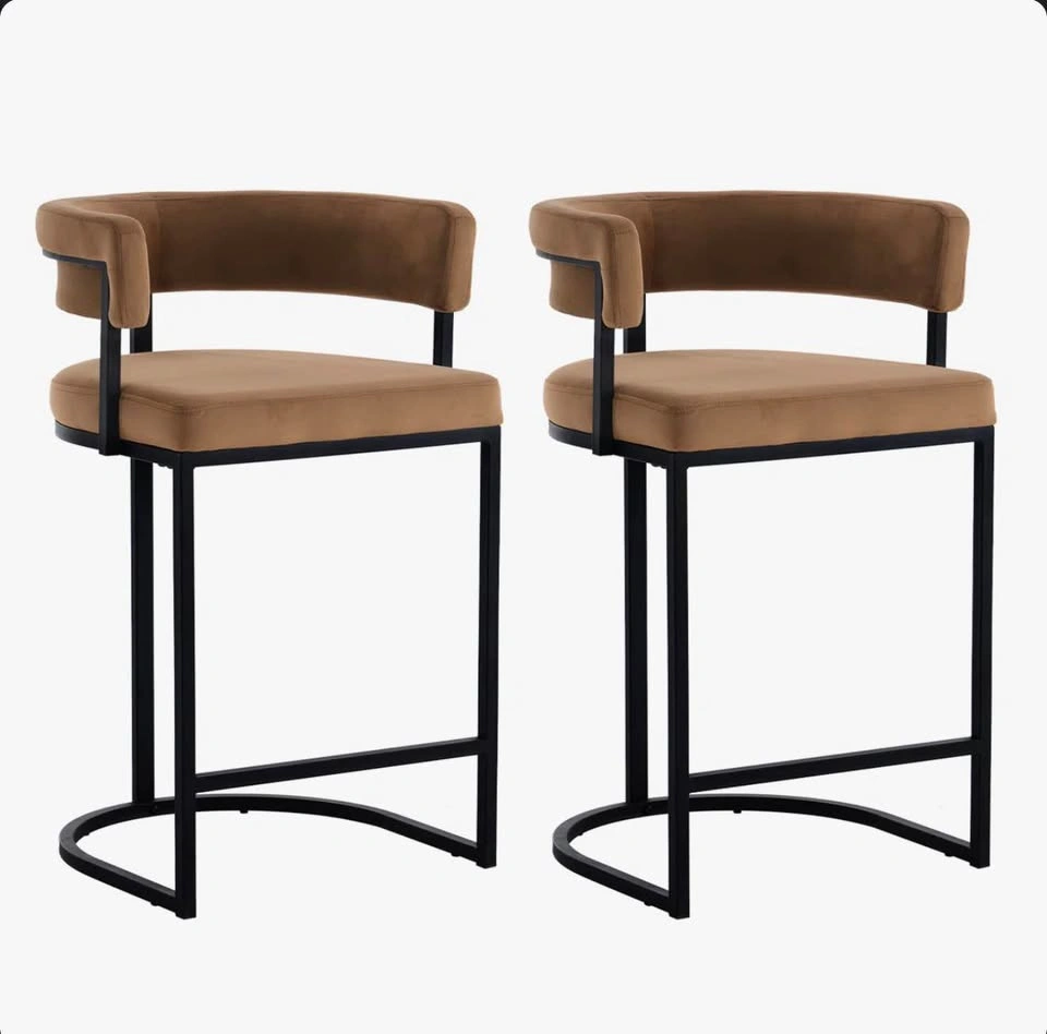 Counter Stools Set of 2 – Taupe Velvet Barrel Back - Assembled - photo 3