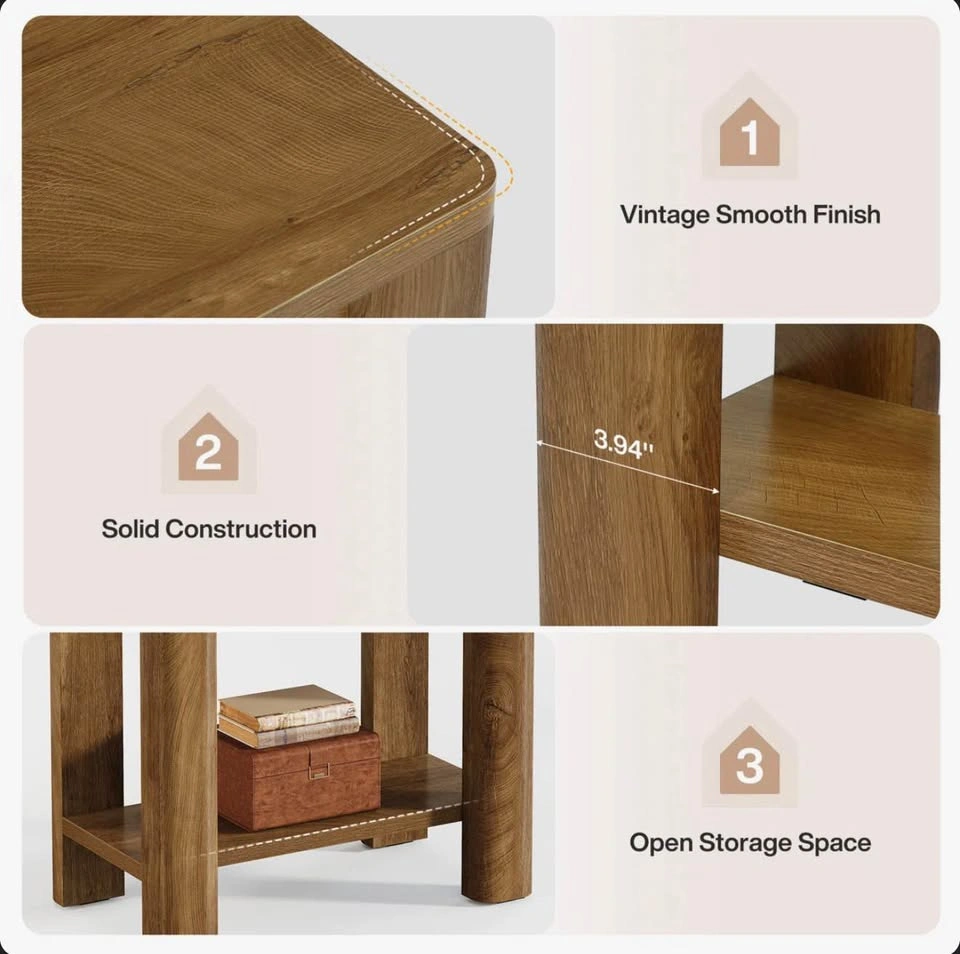 Narrow Side Table – Vintage Oak Finish – Open Shelf – Assembled - photo 3