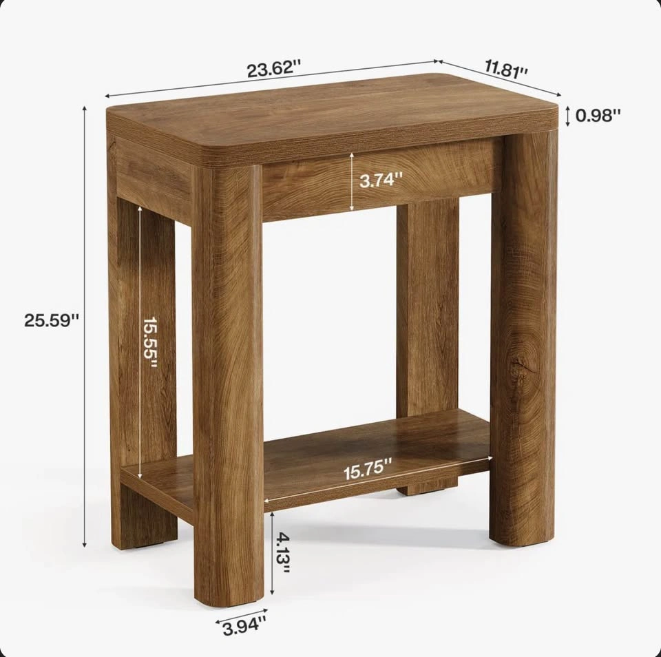 Narrow Side Table – Vintage Oak Finish – Open Shelf – Assembled - photo 4