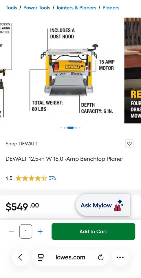Dewalt 15 Amp Corded 12.5 Inch Portable Bench Planer - photo 4