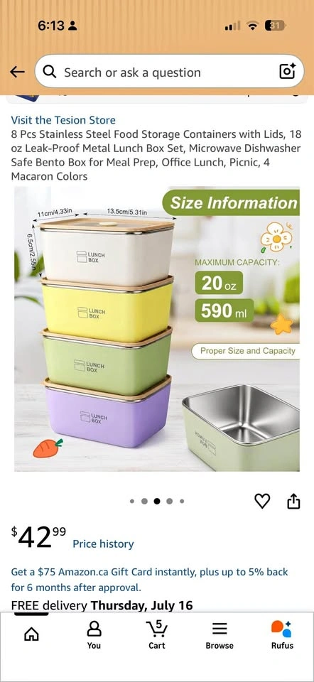 2pcs Stainless Steel Food Storage Containers with Lids