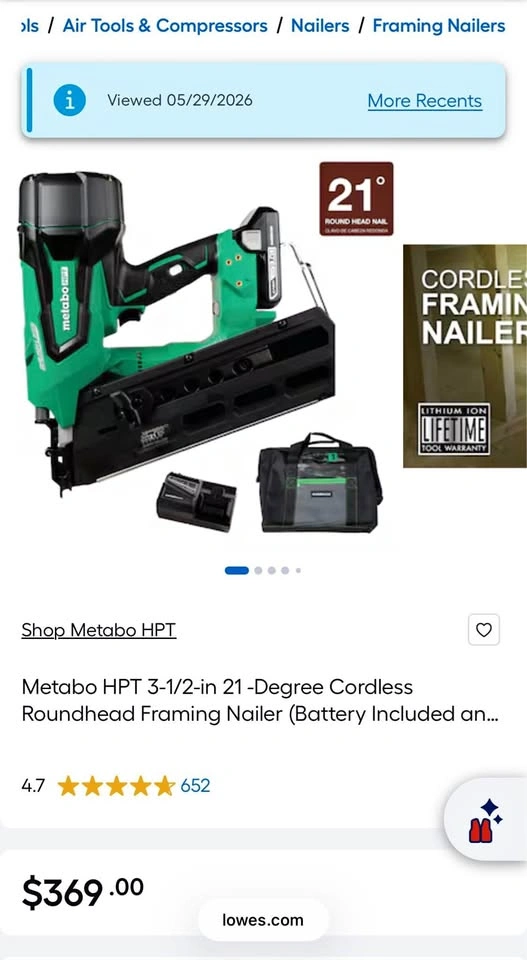 Metabo HPT 18V Cordless Strip Framing Nailer Kit