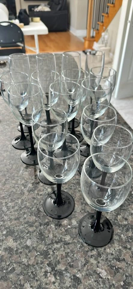 16-Piece Black Stem Glassware Set – Wine Glasses & Champagne Flu