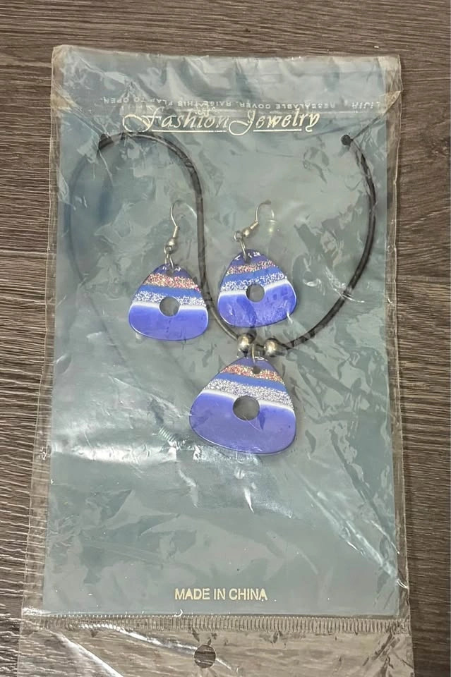 Blue Glitter Fashion Jewelry Necklace and Earring Set - photo 2