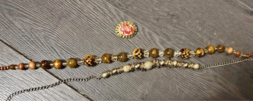 Vintage Costume Jewelry Lot - Brooch and Beaded Necklaces