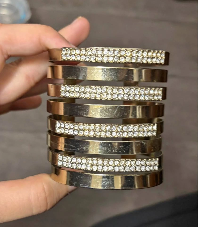 Gold-Tone Rhinestone Wide Cuff Bracelet