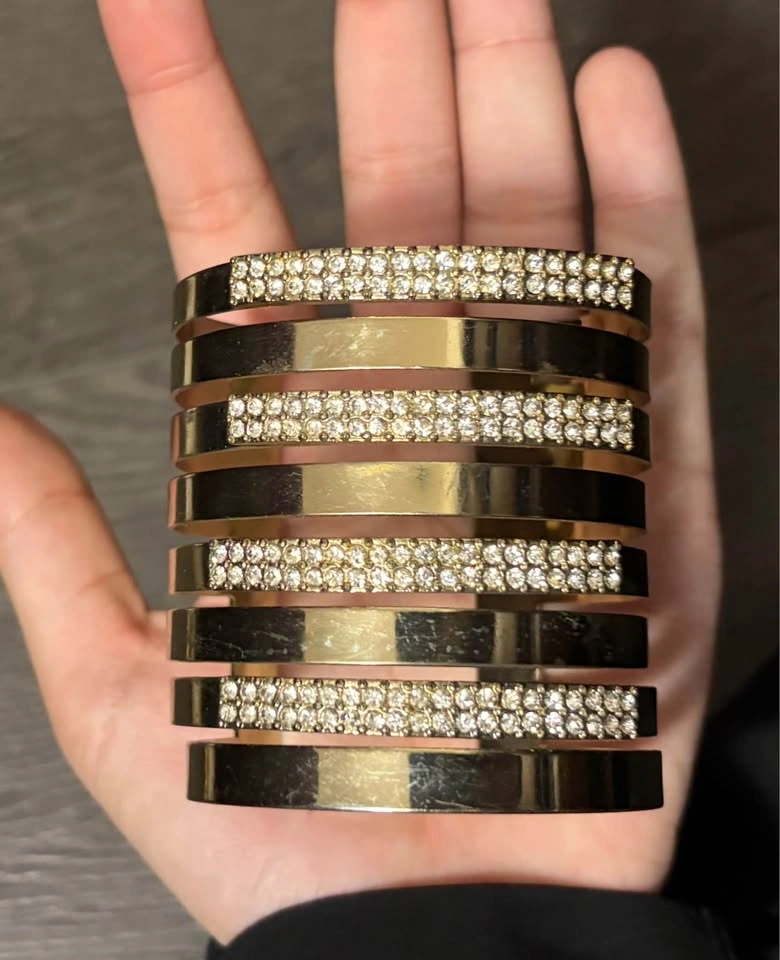 Gold-Tone Rhinestone Wide Cuff Bracelet - photo 2