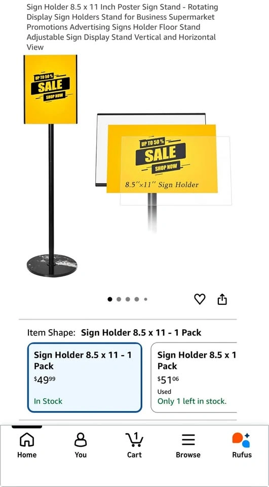 Adjustable Rotating Floor Sign Holder Stand 8.5x11 Marble base