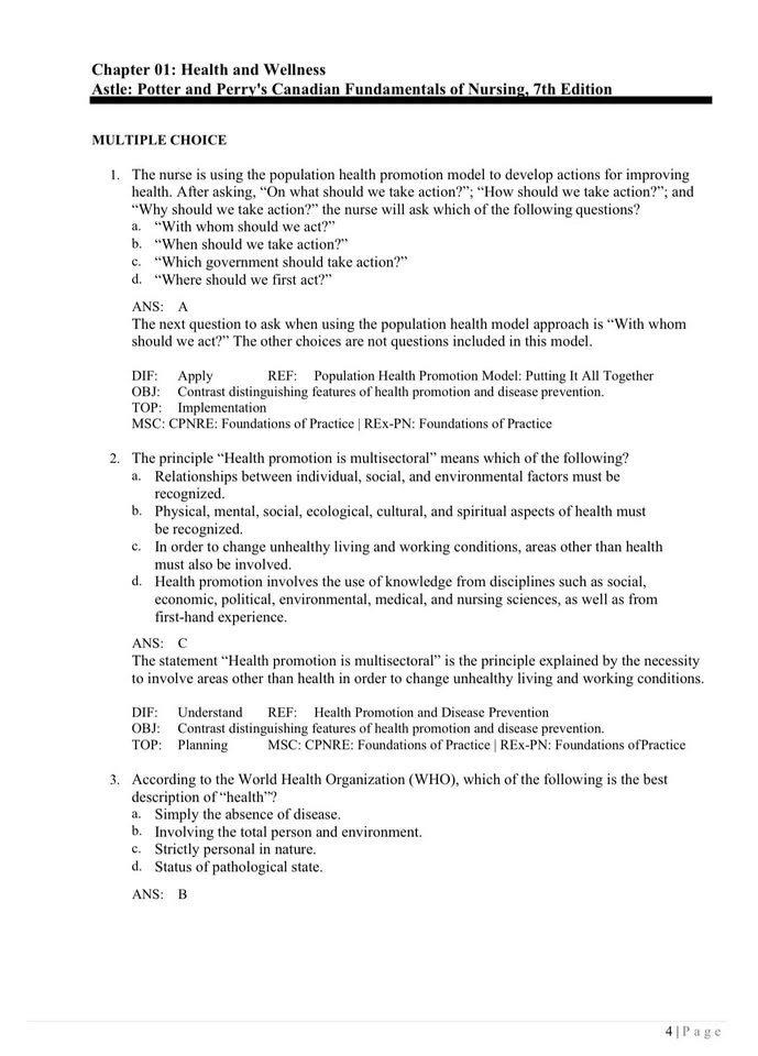 Test Bank: Potter and Perry's Canadian Fundamentals of Nursing 7 - photo 4