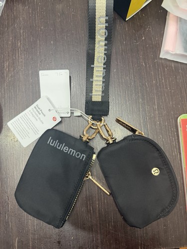 lululemon Dual Pouch Wristlet - Black/Gold Zipper
