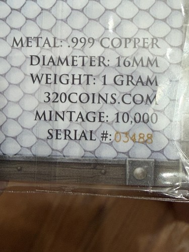 .999 Copper 1g 16mm Dragon Coin Mintage 10,000 - photo 2