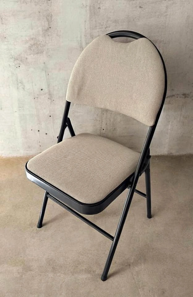 Beige Fabric Folding Chair with High-Density Foam
