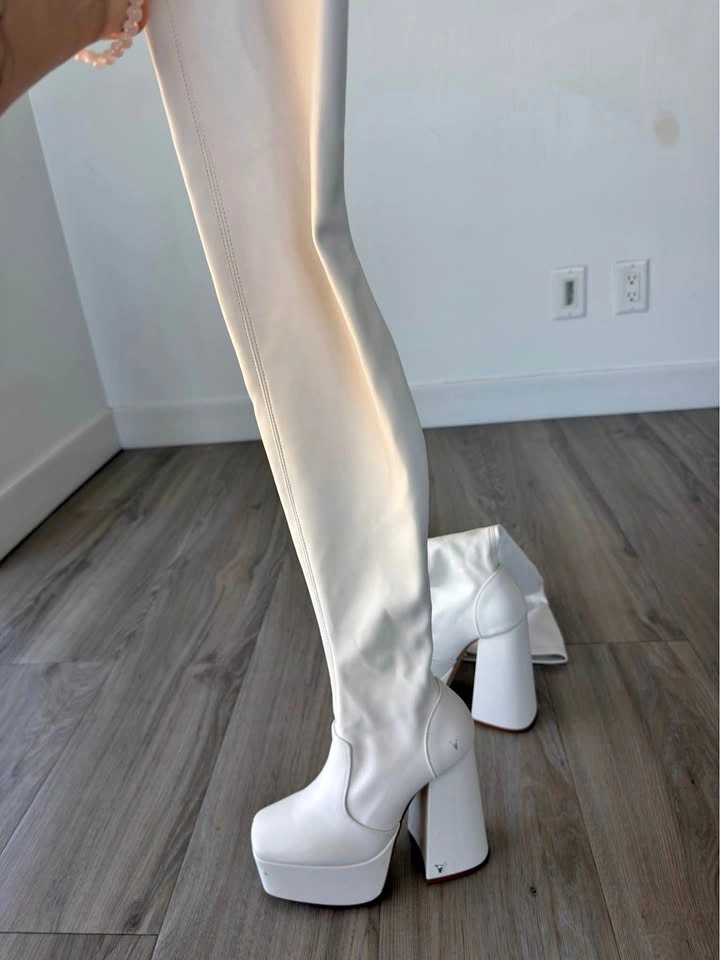 Wishbone White Platform Thigh-High Boots