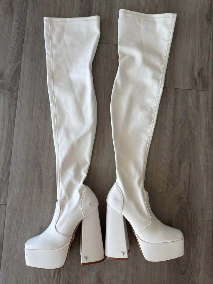 Wishbone White Platform Thigh-High Boots - photo 3