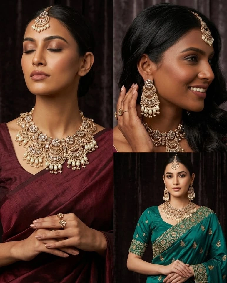 Gold & Pearl Jewelry Set for Bride/Wedding