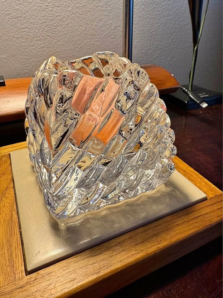 Vintage MCM Textured Crystal Tea Light Candle Holder