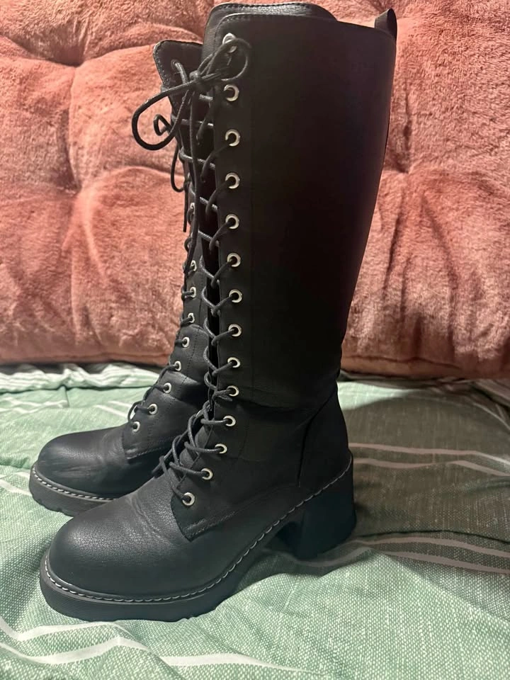 Black knee high combat boots