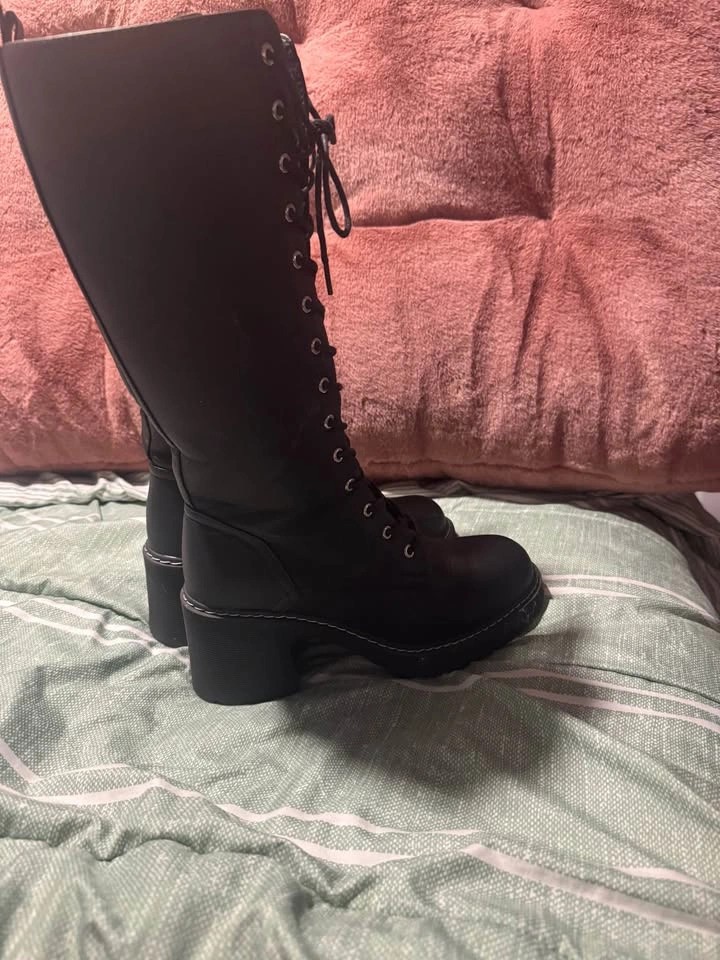 Black knee high combat boots - photo 3