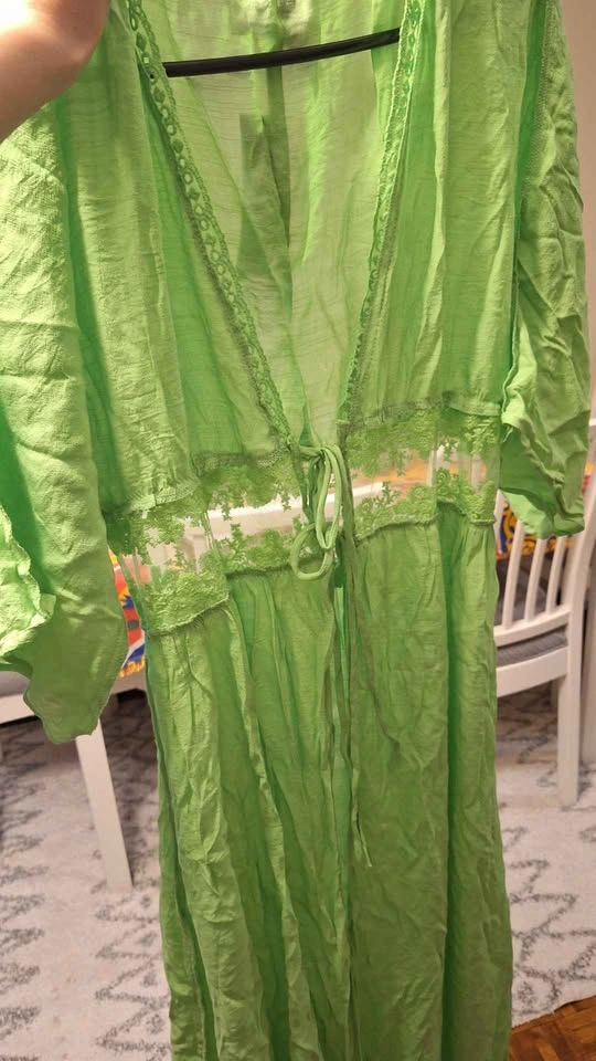 Lime Green Lace Inset Front Open Maxi Dress - photo 2
