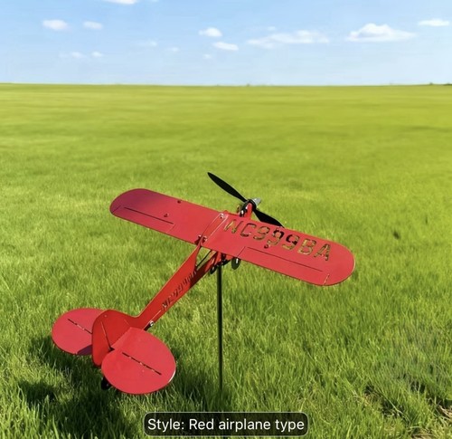 Airplane Wind Spinner Metal Vintage Looking Plane Red