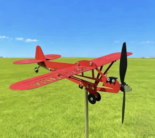 Airplane Wind Spinner Metal Vintage Looking Plane Red - photo 2