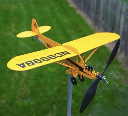 Airplane Wind Spinner Metal Vintage Looking Plane Yellow