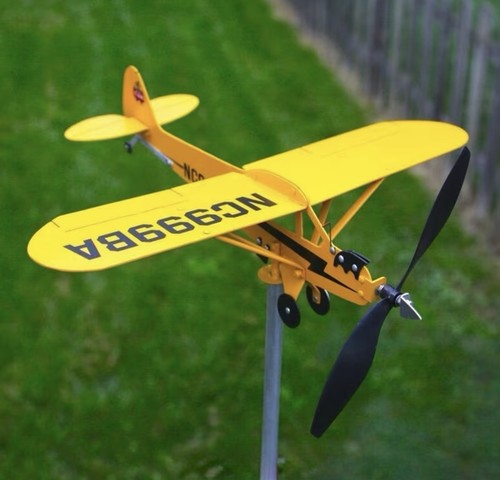 Airplane Wind Spinner Metal Vintage Looking Plane Yellow - photo 2
