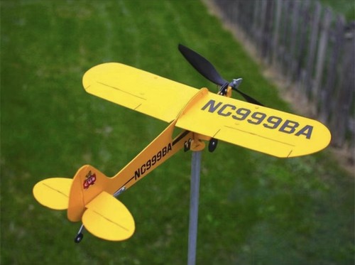 Airplane Wind Spinner Metal Vintage Looking Plane Yellow - photo 3