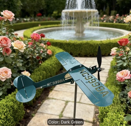 Airplane Wind Spinner Metal Vintage Looking Plane DARK BLUE - photo 2