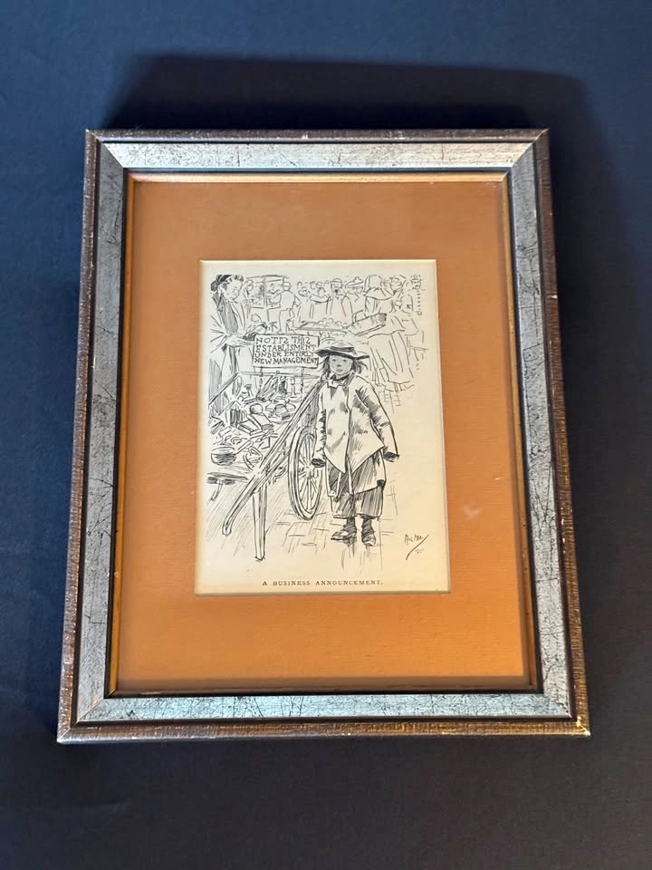 Phil May Illustration framed "A Business Announcement"