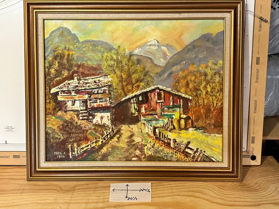 Alpine Chalet framed oil painting