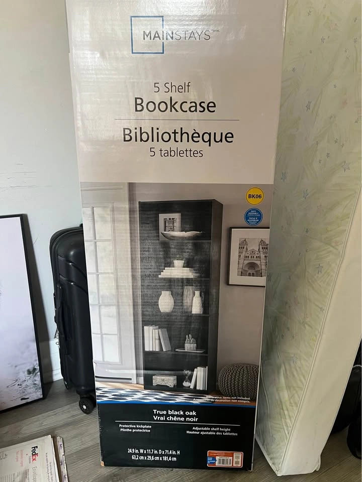 Mainstays 5-Shelf Bookcase – Black Oak – $40 OBO - photo 2
