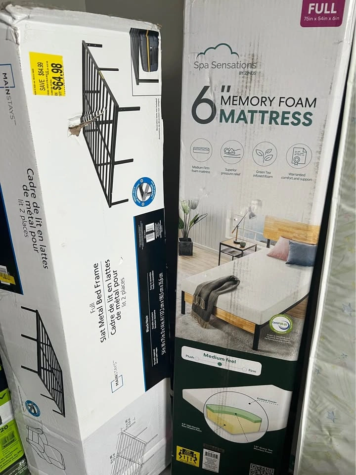 Full Size Bed Frame + 6” Memory Foam Mattress – Like New! - photo 4