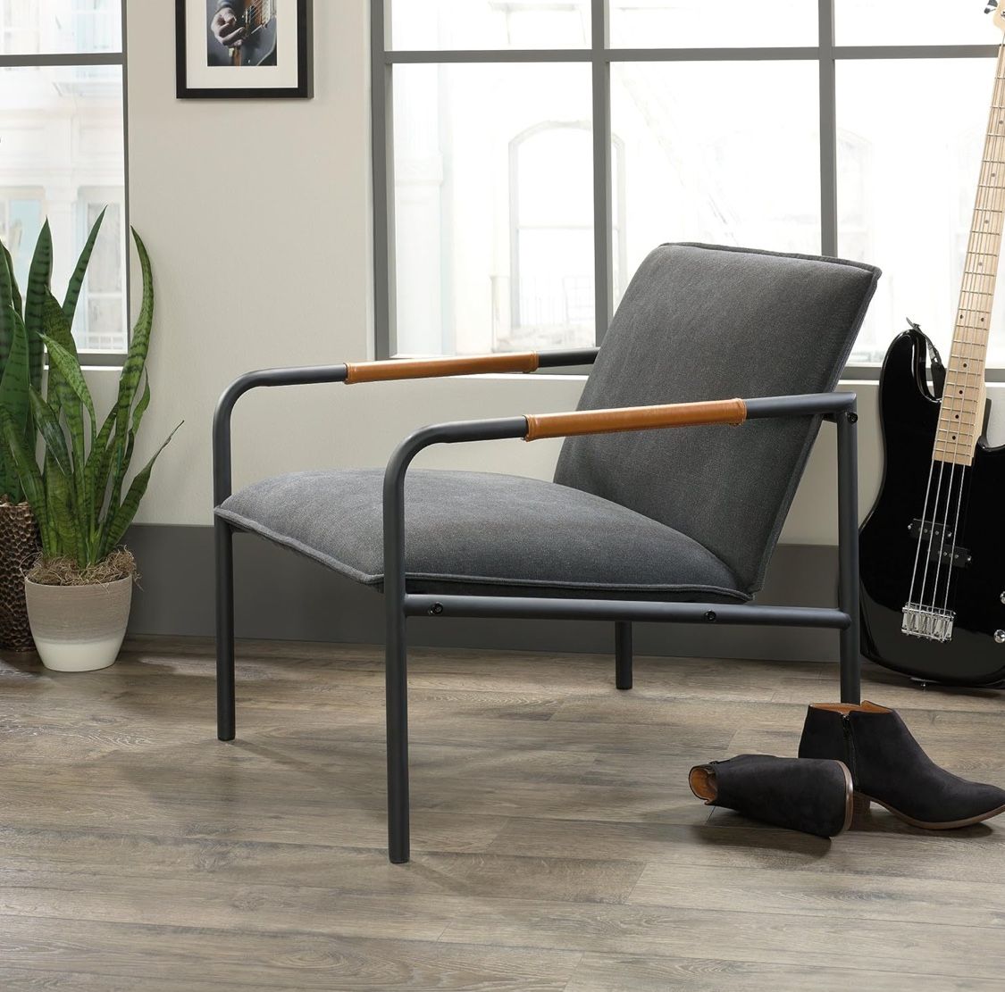 Sauder Boulevard Cafe Metal Lounge Chair, Charcoal Gray - photo 4