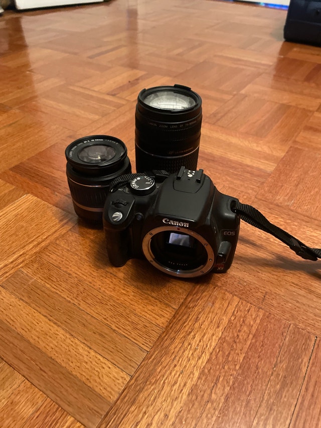 Canon Rebel XT with 18-55mm and 75-300mm Lenses and flash card