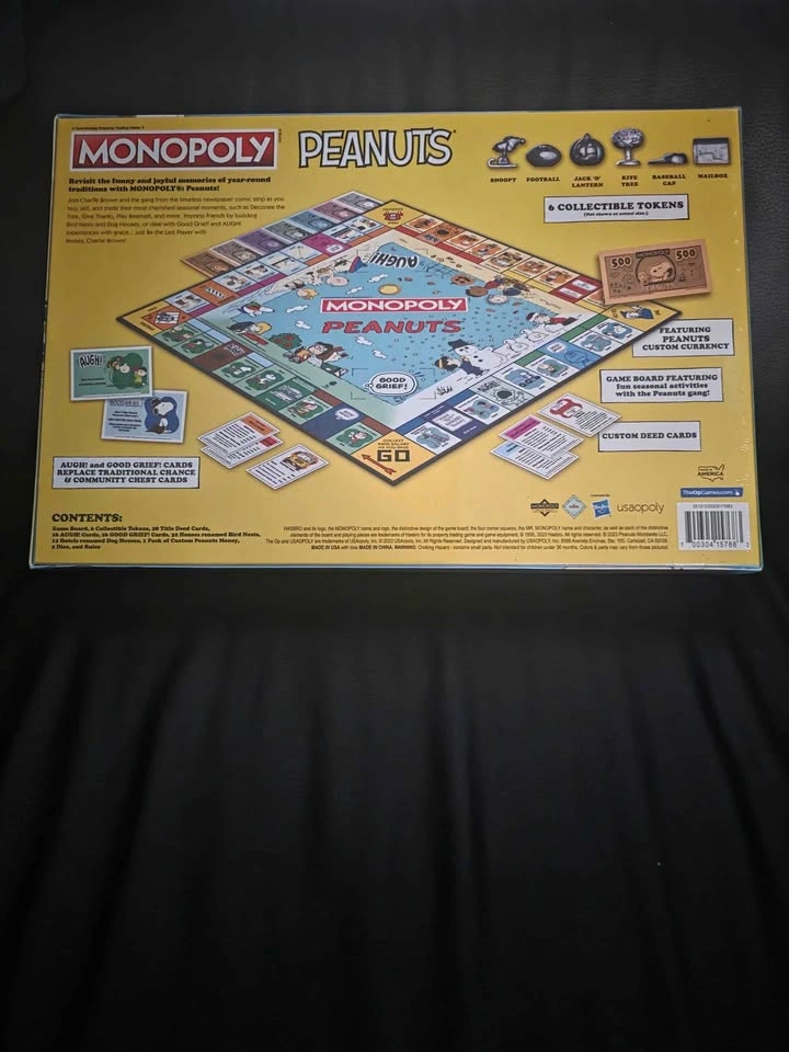 Monopoly Peanuts Board Game Collectable Game Pieces Factory Seal - photo 3
