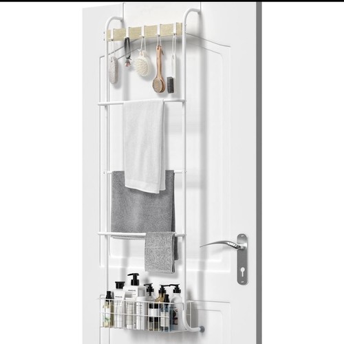 Over-the-Door Metal Towel Rack Organizer, White - photo 2