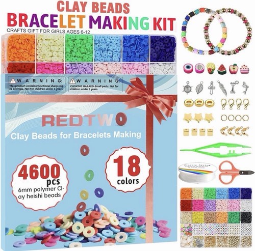 REDTWO Clay Beads Bracelet Making Kit 4600pcs 18 Colors 6mm Heis - photo 2