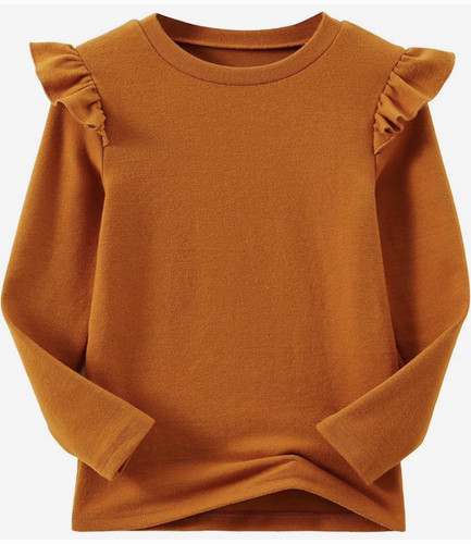 Niyoo Brown Ruffle Shoulder Crew Neck Long Sleeve Sweater 100