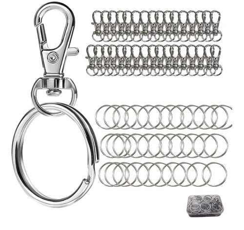 HnoaTovy 25pcs Silver Metal Keychain Set w/ Carabiner Clips & Sp