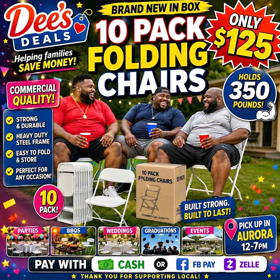 10 PACK FOLDING CHAIRS BRAND NEW IN BOX ONLY $125