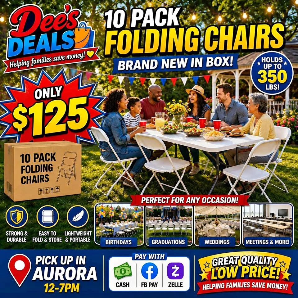 10 PACK COMMERCIAL FOLDING CHAIRS BRAND NEW IN BOX ONLY $125