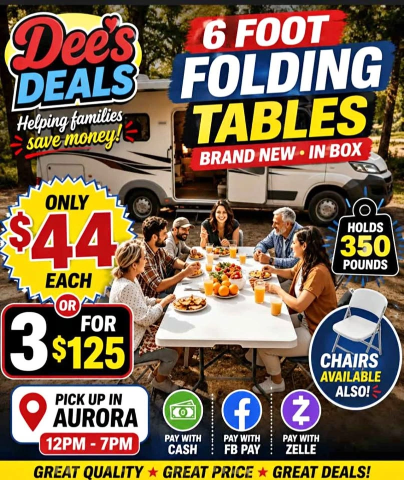 6 foot folding tables BRAND NEW IN BOX ONLY $44 or 3 for $125